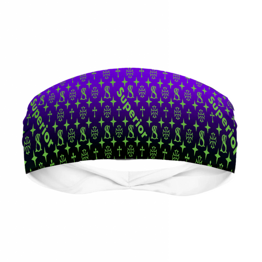 Superior Athlete in Purple to Black Fade with Green Head Band